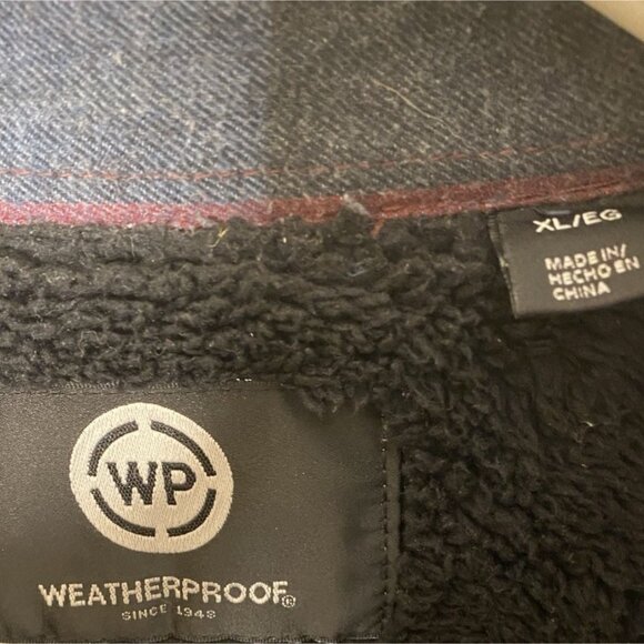 Weatherproof Men's XL Shirt Jacket Shacket Sherpa Fleece Lined Blue Red Plaid - Picture 7 of 8